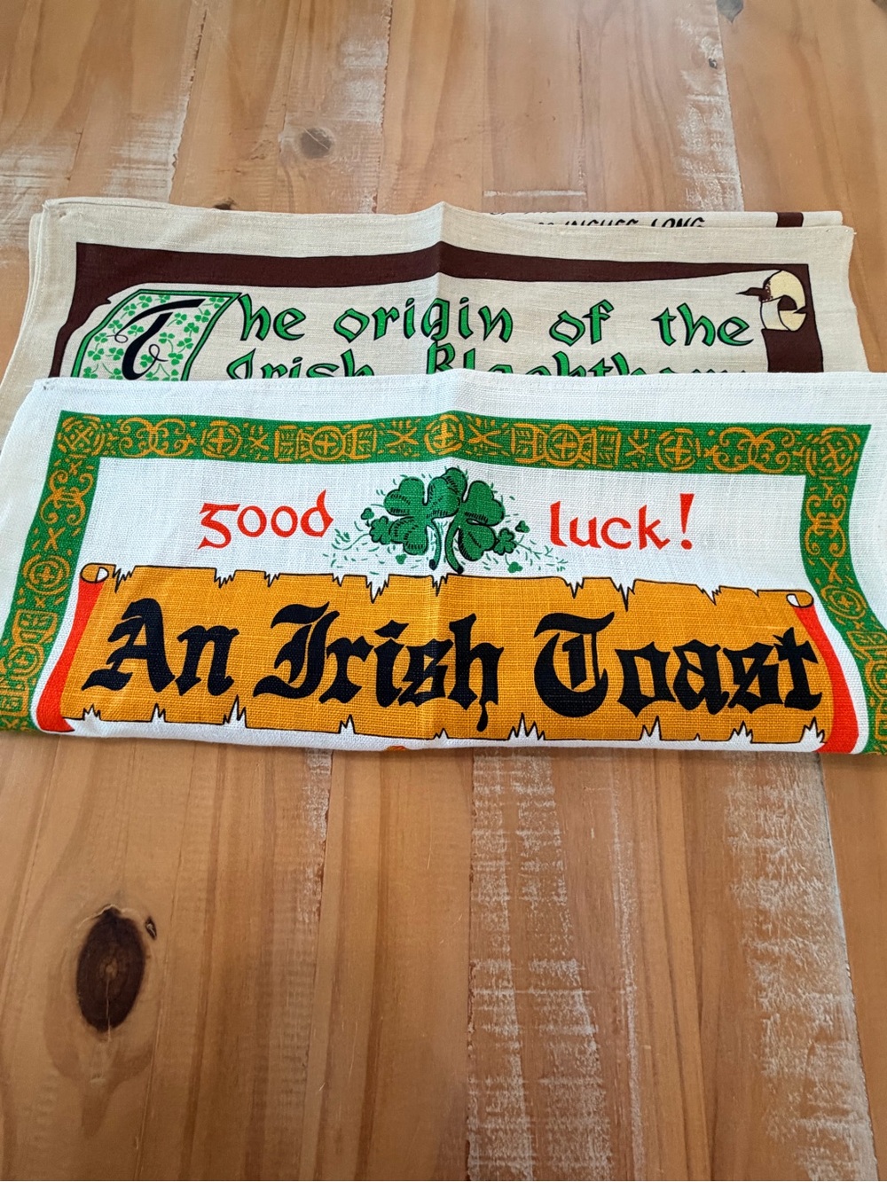 2 Vintage All Linen Towels “Irish Toast” & “Irish Blackthorn” Kitchen Towel